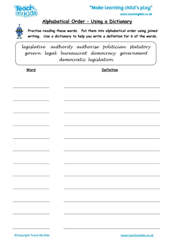 Worksheets for kids - alphabetical-order-using-a-dictionary